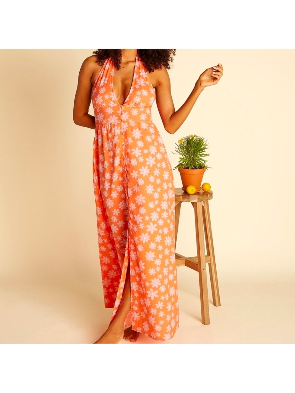 Billabong Orange Floral Halter Maxi Dress